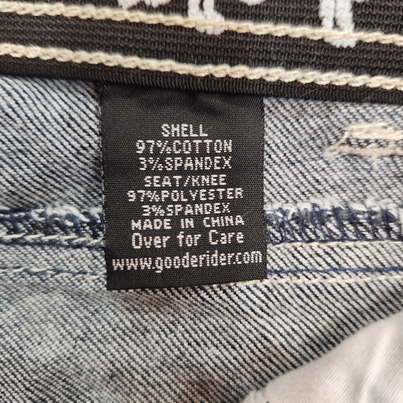 Goode Rider Full Seat Breaches Size 32R Blue Diamond All Over Print Stretch - Picture 9 of 16